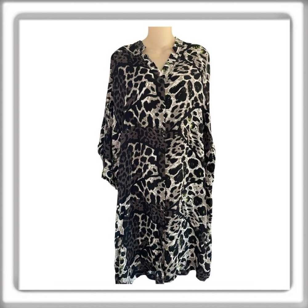 Masai Animal Print Shirt Dress Oversized Button F… - image 1