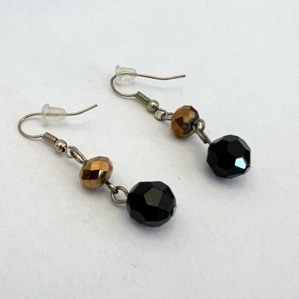 Y2K Vintage Black Bronze Faceted Bead Drop Earrin… - image 1