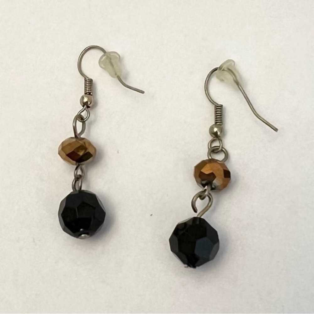 Y2K Vintage Black Bronze Faceted Bead Drop Earrin… - image 2