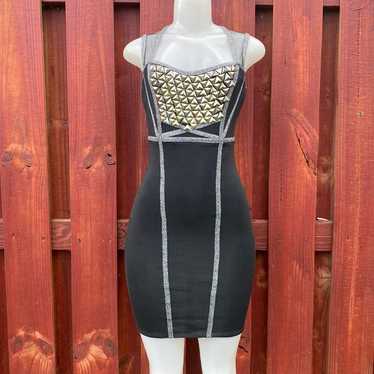 Wow Couture Bandage Black Silver Mini Dress Size S