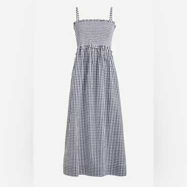 J. crew Smocked cotton poplin midi dress in gingh… - image 1