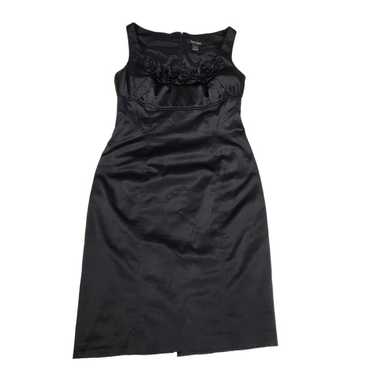 Black satin sleeveless dress with rosettes by Whit