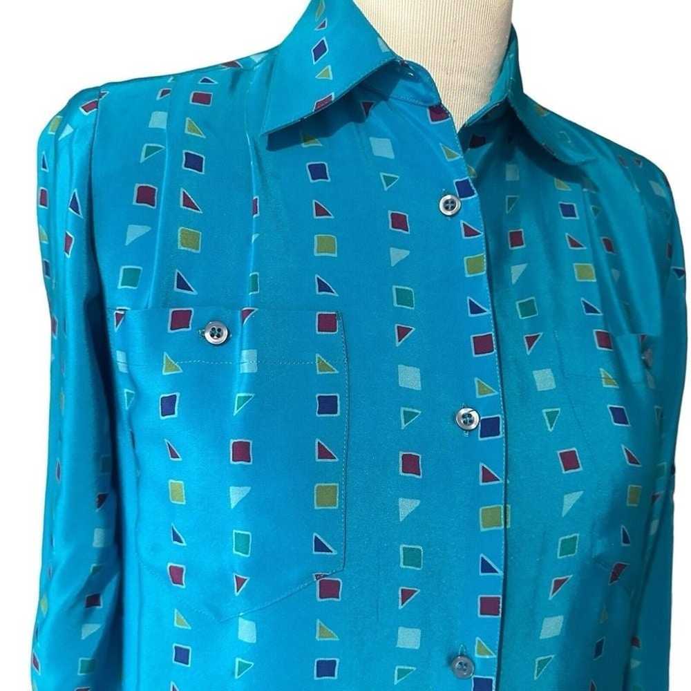 Vintage 80s Retro Geometric Print Silk Midi Shirt… - image 5