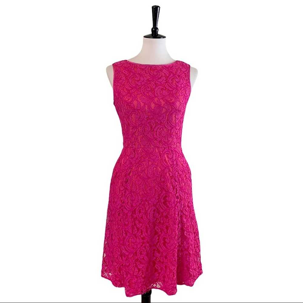 Adrianna Papell Party Dress Fuchsia Pink Lace A-l… - image 1