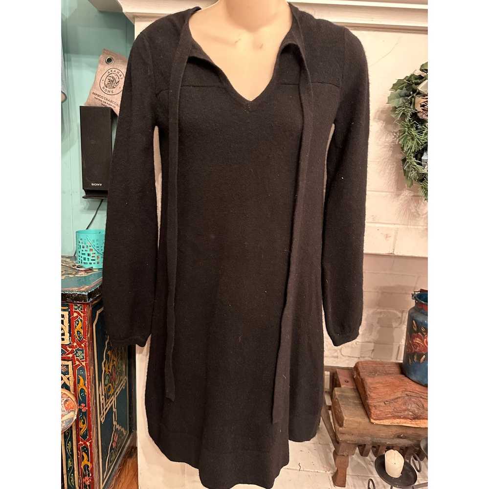 VINTAGE BLACK CASHMERE LONG SLEEVED DRESS S/M - image 2