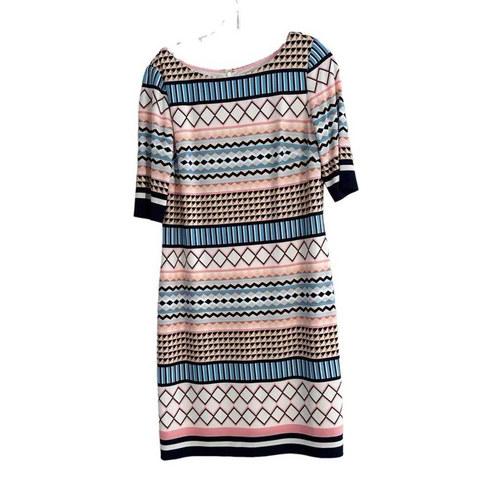 Eliza J Geometric PRINT Pink Blue Gold Zipper She… - image 1