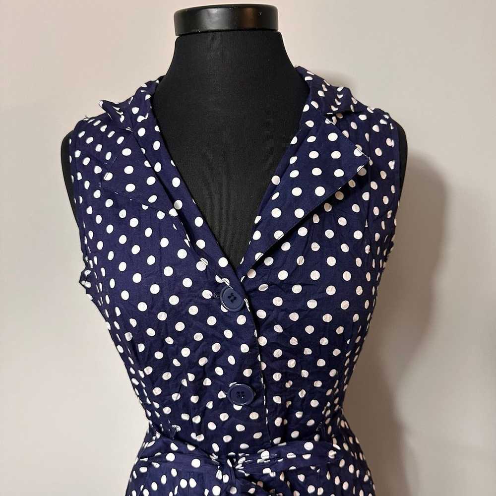 Mlle Gabrielle Navy Polka Dot Tie Dress in Size M… - image 2