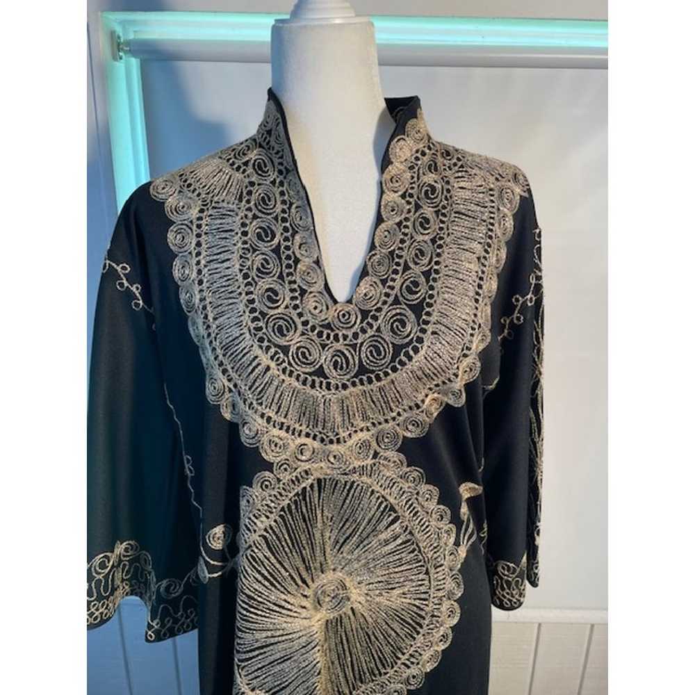 Vintage Kaftan Moroccan Style Black w/ Silver Emb… - image 2