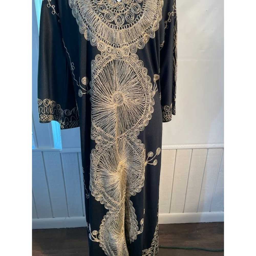 Vintage Kaftan Moroccan Style Black w/ Silver Emb… - image 3