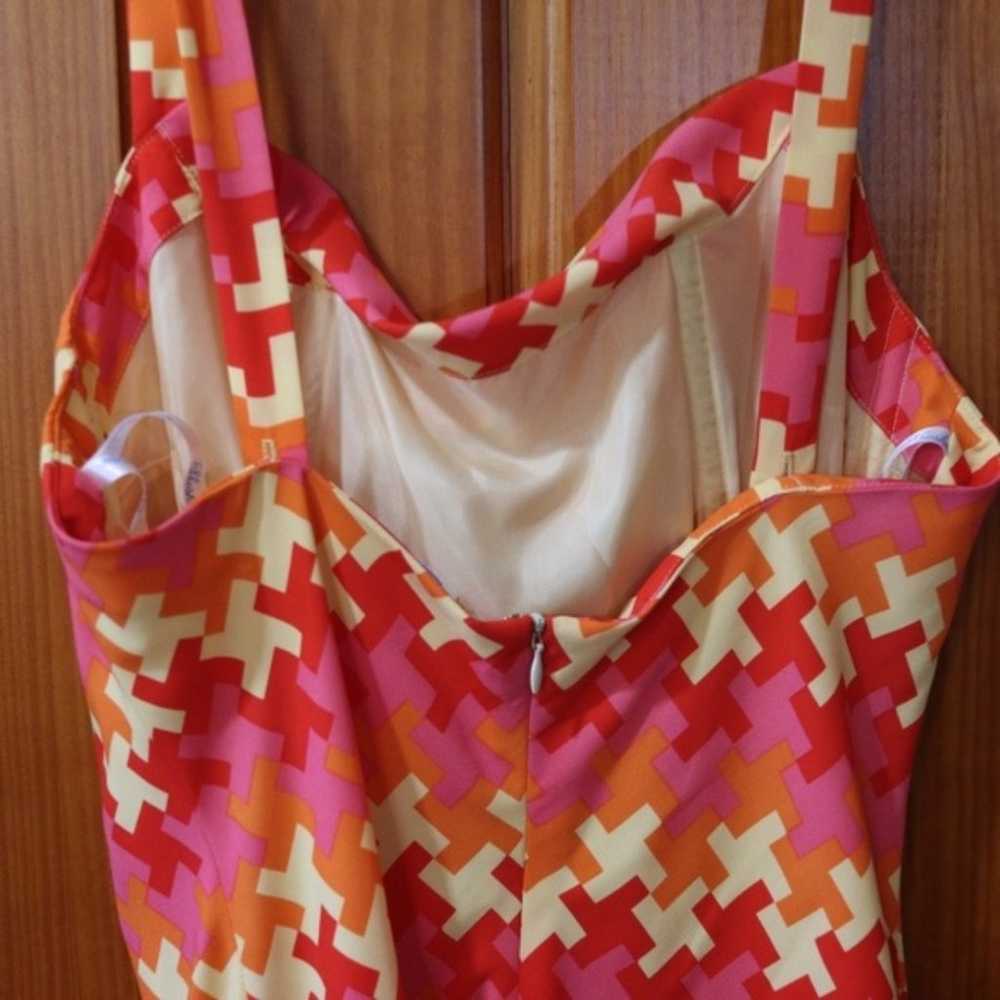 Shoshanna Pink & Orange Geometric Print Tank Midi… - image 6