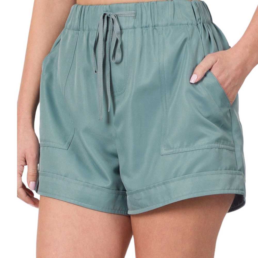 Other Zenana Blue Gray Drawstring Shorts Size Sma… - image 2