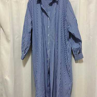 Blue and white striped long-sleeve shirt dress, s… - image 1