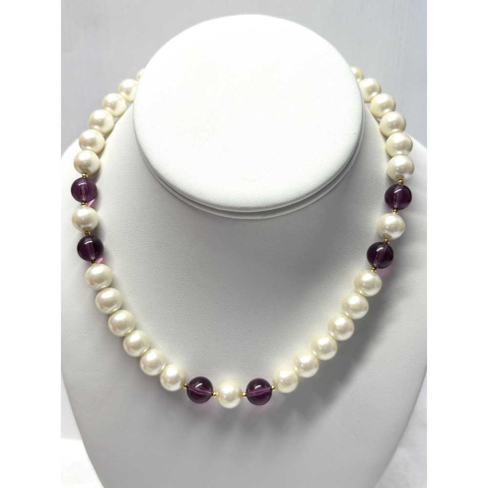 Vintage Vintage purple faux pearl beaded collar c… - image 1