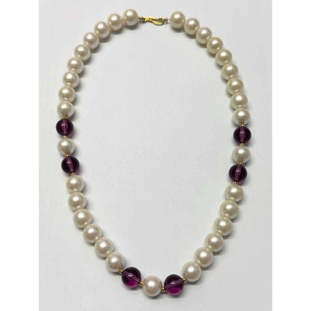 Vintage Vintage purple faux pearl beaded collar c… - image 3