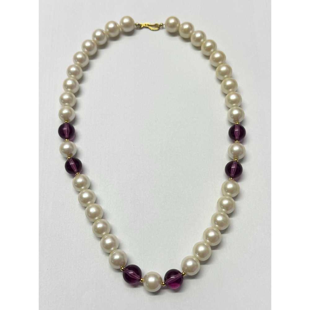 Vintage Vintage purple faux pearl beaded collar c… - image 4