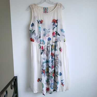 Johnny Was White Sheer Floral Print Dress