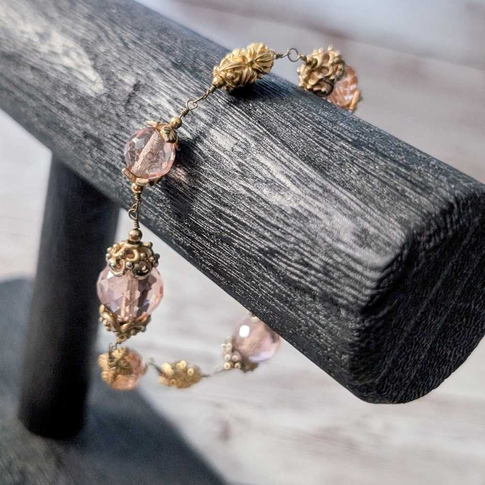 Vintage Clasp Bracelet Pink & Gold Tone - image 2