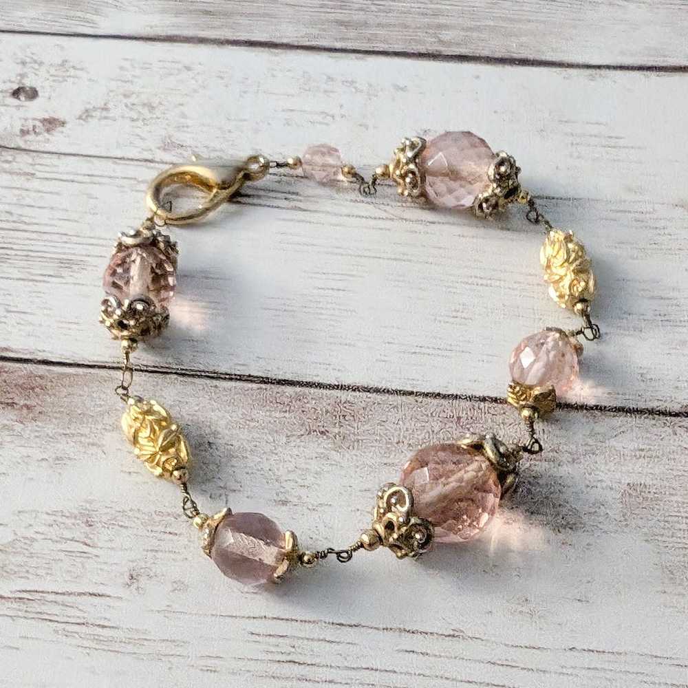 Vintage Clasp Bracelet Pink & Gold Tone - image 4