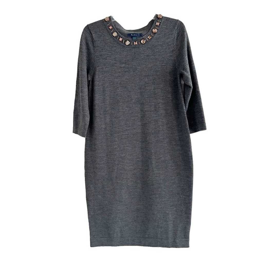 Boden Grey Wool Knit Midi Sweater Dress Wool Bead… - image 1