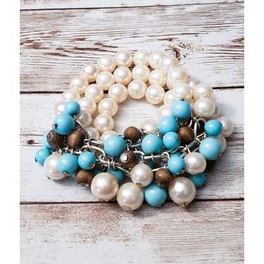 Vintage Bracelet / Bangle - Faux Pearl and Blue &… - image 1