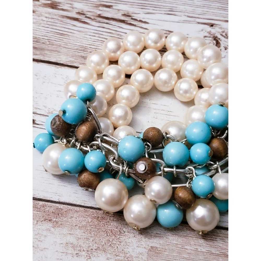 Vintage Bracelet / Bangle - Faux Pearl and Blue &… - image 3