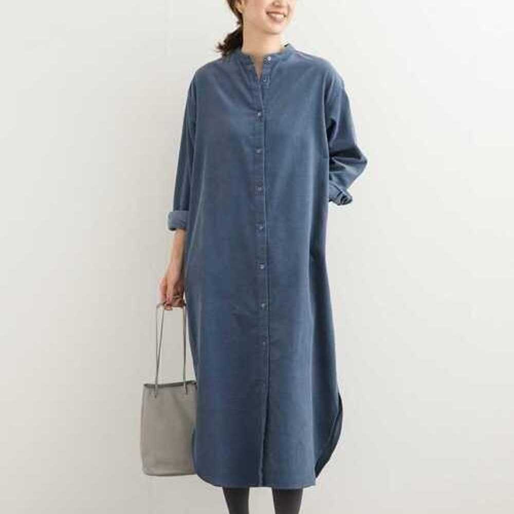 Urban Research Doors Corduroy Shirt Dress Blue S - image 1