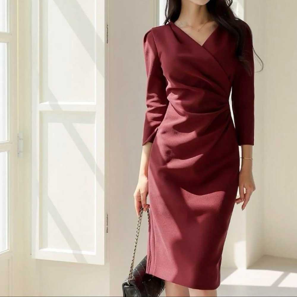 Burgundy Wrap Style Long Sleeve Dress - image 1