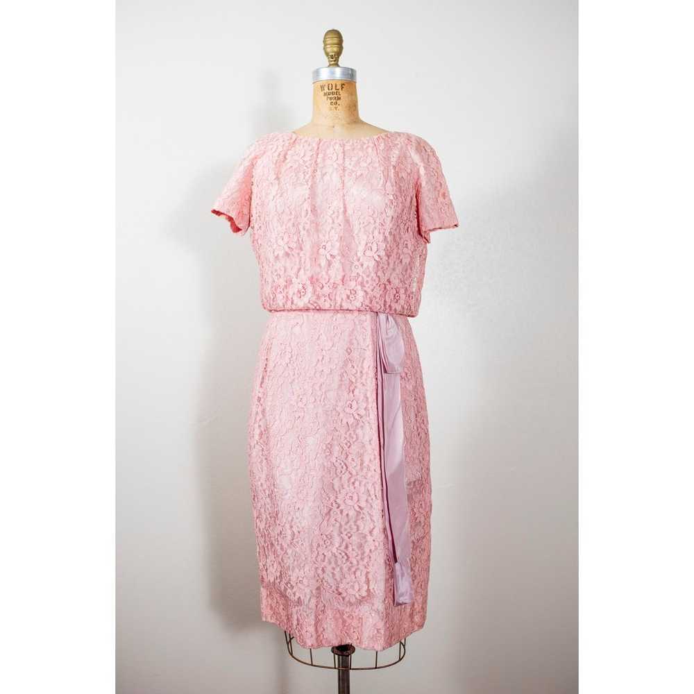 Vintage 50s Pink Wiggle Dress, Blush Lace Rockabi… - image 10