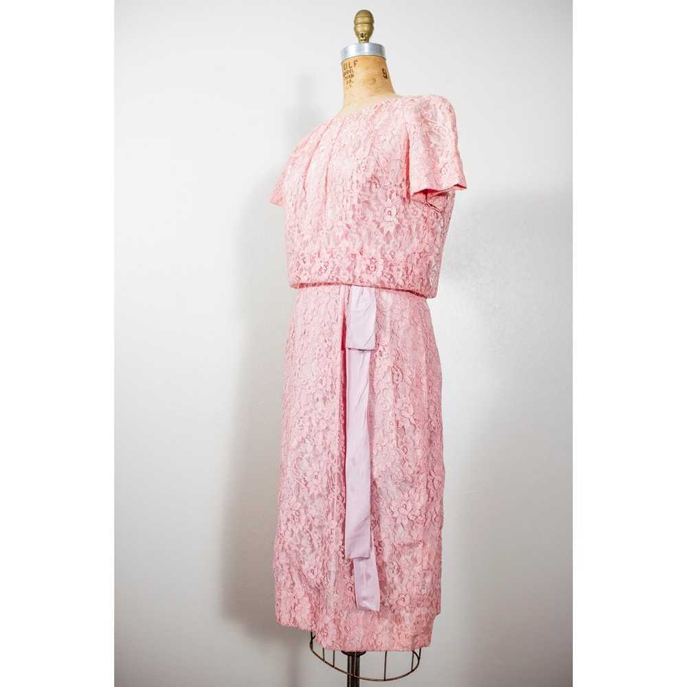 Vintage 50s Pink Wiggle Dress, Blush Lace Rockabi… - image 11