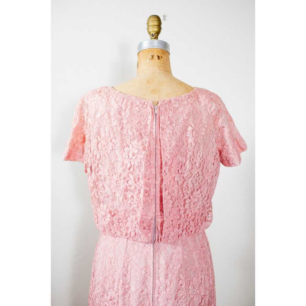 Vintage 50s Pink Wiggle Dress, Blush Lace Rockabi… - image 12