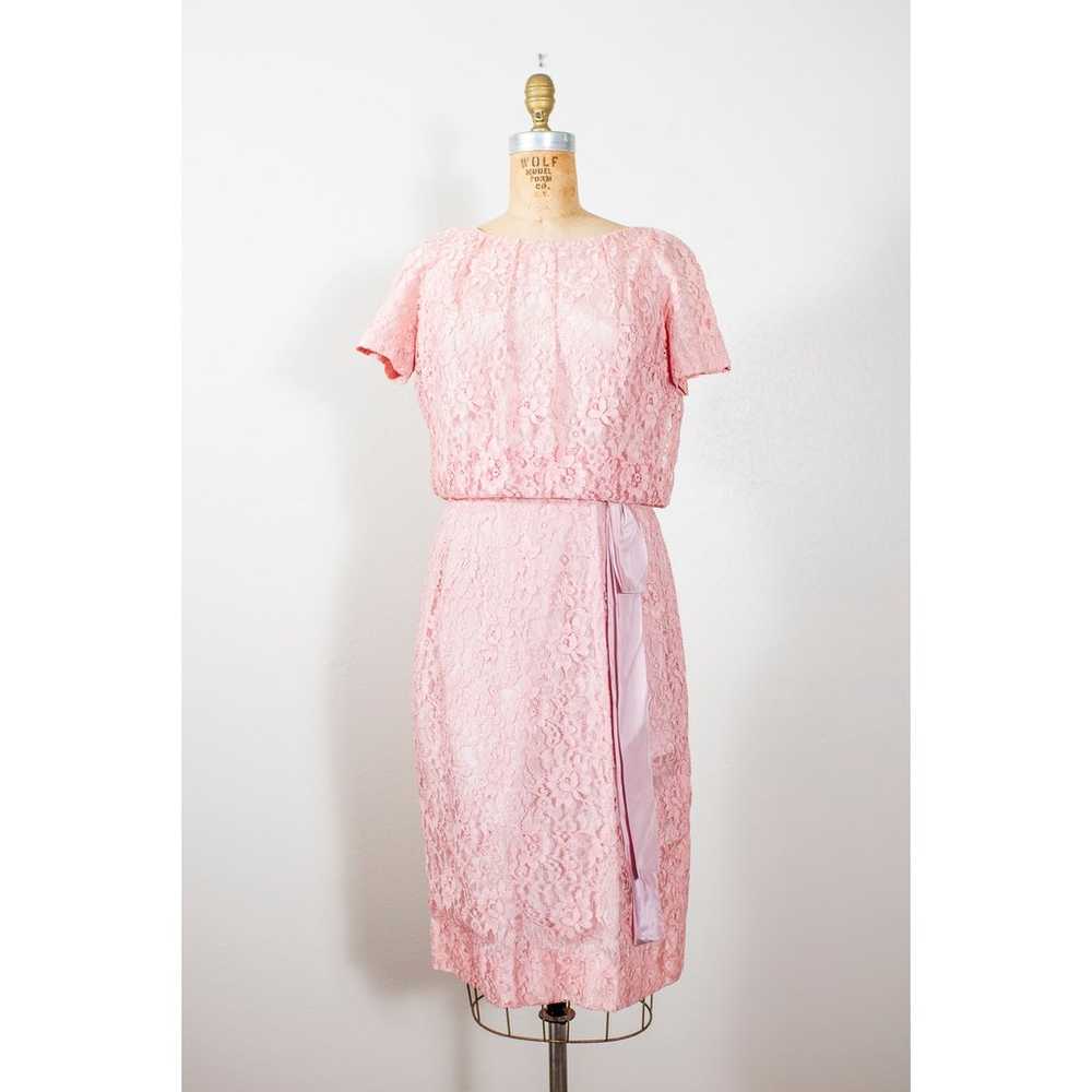 Vintage 50s Pink Wiggle Dress, Blush Lace Rockabi… - image 1