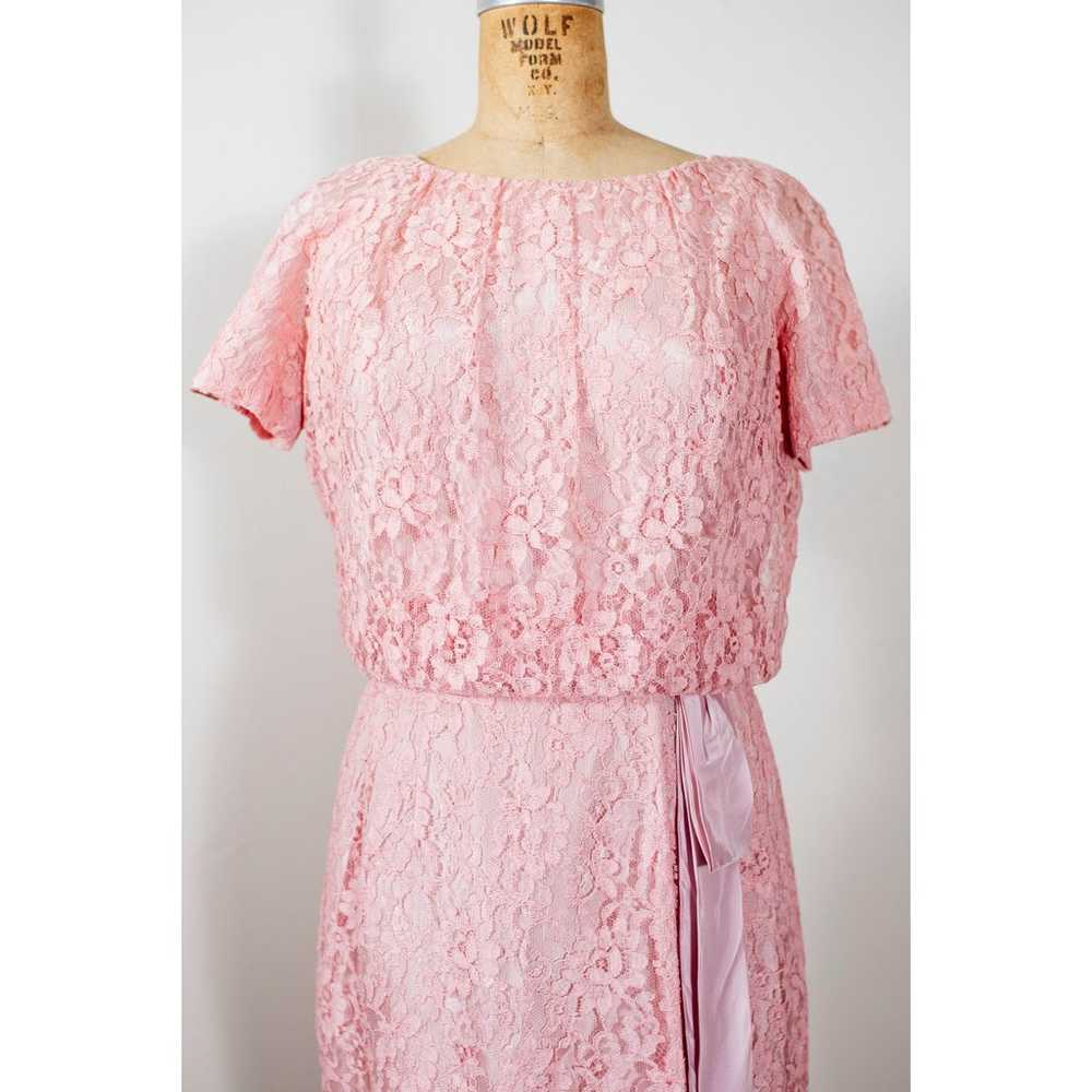 Vintage 50s Pink Wiggle Dress, Blush Lace Rockabi… - image 2