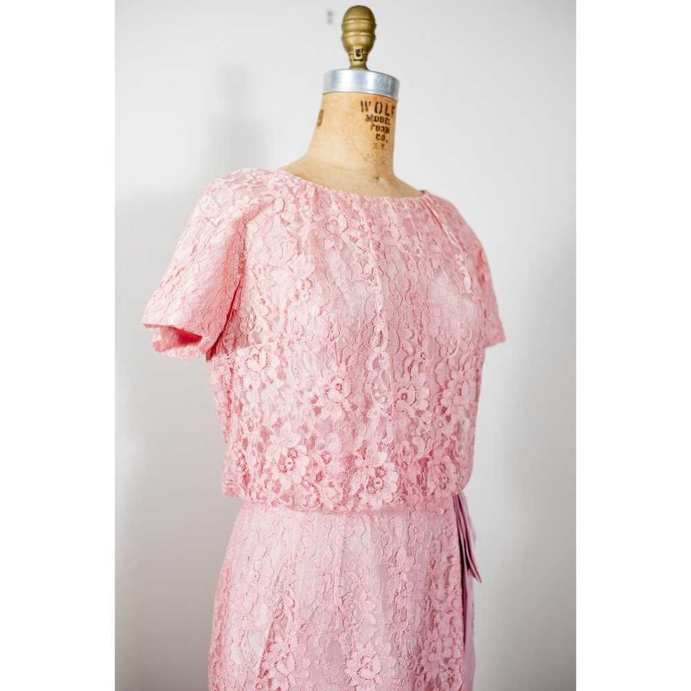 Vintage 50s Pink Wiggle Dress, Blush Lace Rockabi… - image 3