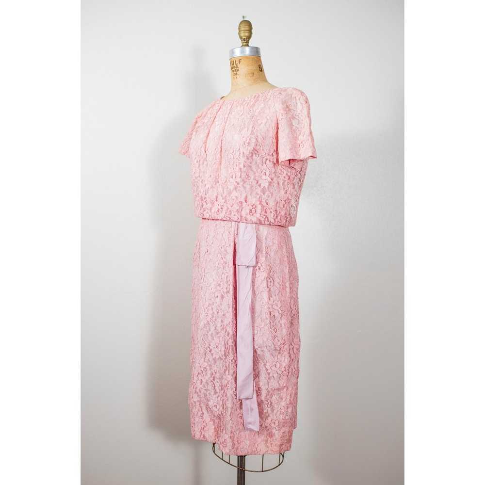 Vintage 50s Pink Wiggle Dress, Blush Lace Rockabi… - image 4