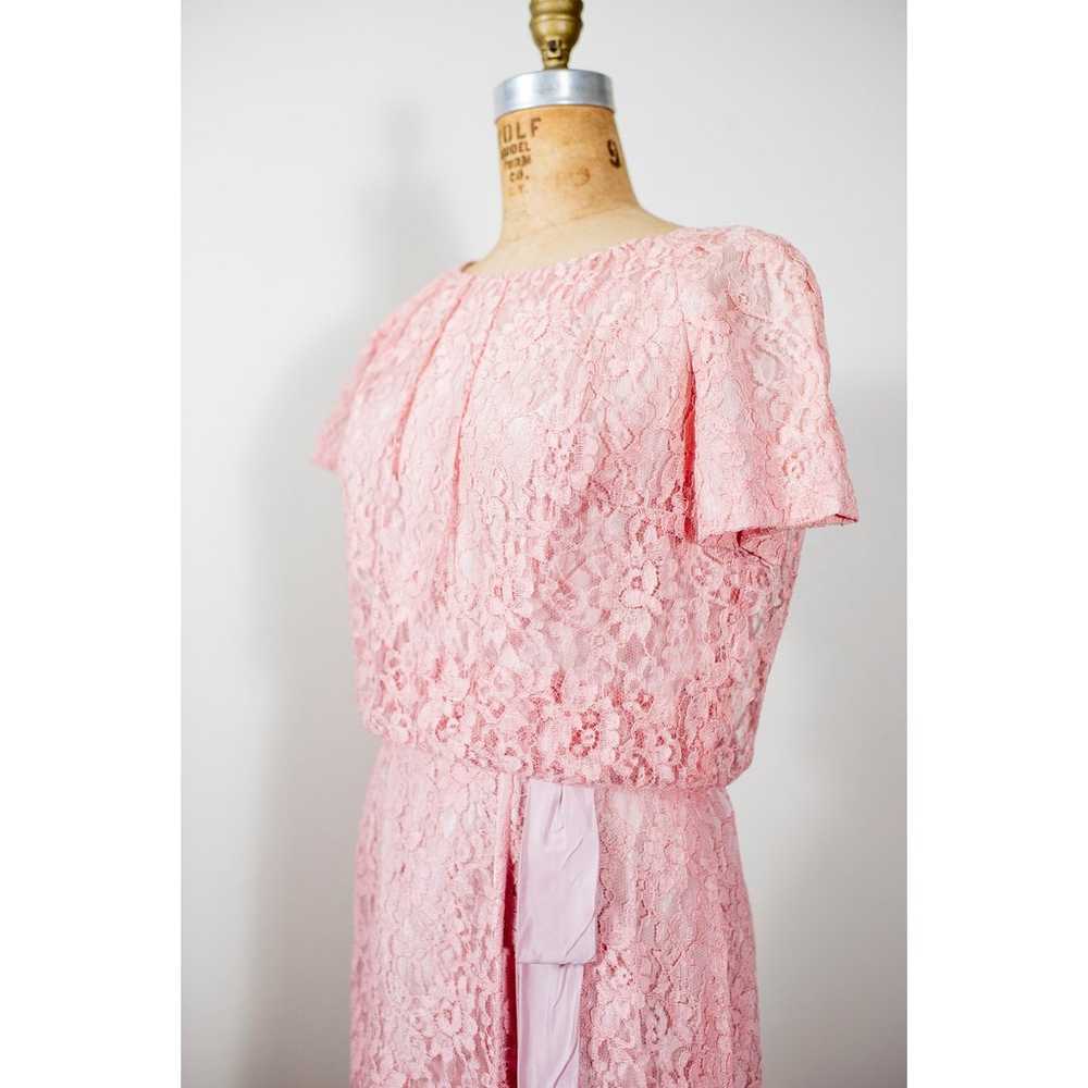 Vintage 50s Pink Wiggle Dress, Blush Lace Rockabi… - image 5