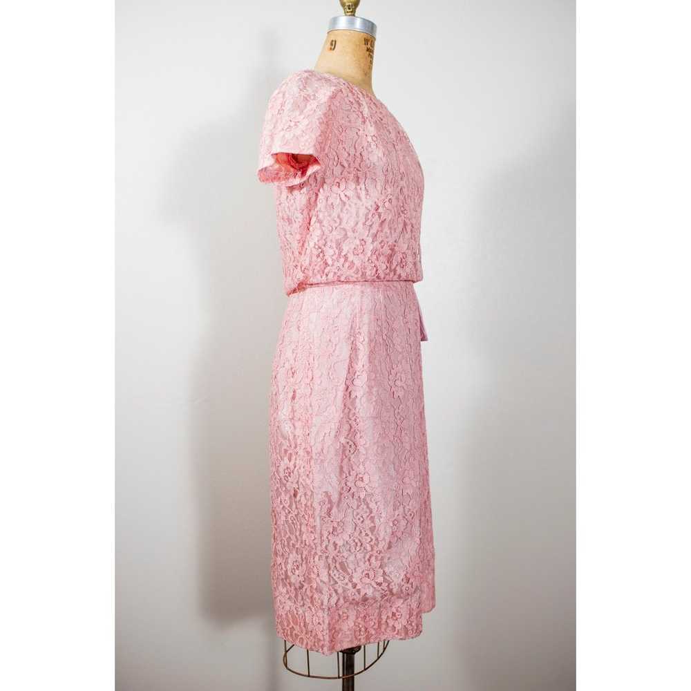 Vintage 50s Pink Wiggle Dress, Blush Lace Rockabi… - image 6