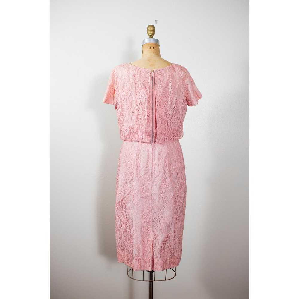 Vintage 50s Pink Wiggle Dress, Blush Lace Rockabi… - image 7