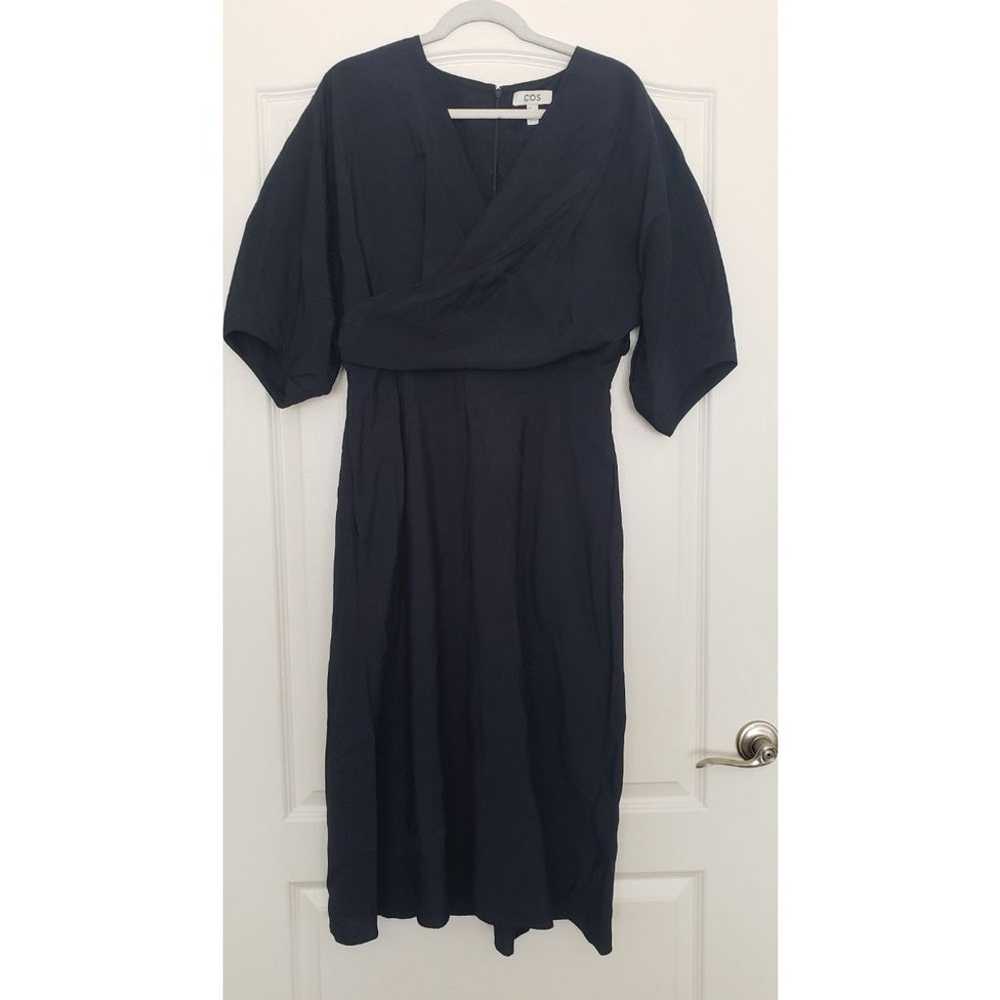 COS Blue V-neck Faux Wrap Blouson Dress Size 10 M… - image 1