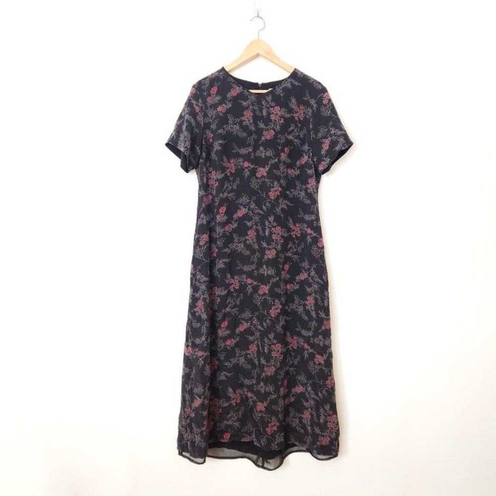 Vintage Pendleton Silk Floral Maxi Dress Black Re… - image 12