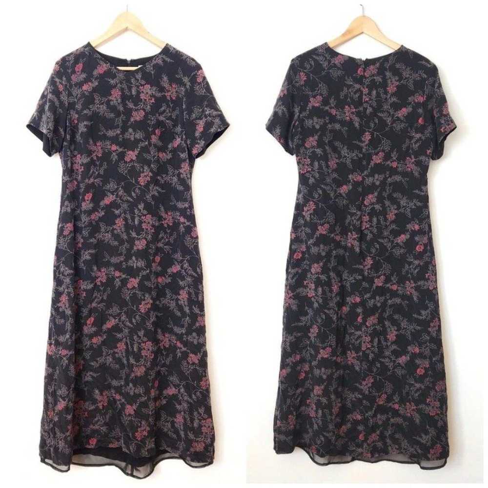 Vintage Pendleton Silk Floral Maxi Dress Black Re… - image 1