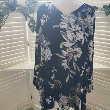 LULUS LINED RAYON V NECK NAVY FLORAL WHITE GRAY T… - image 1