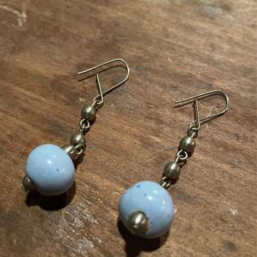 Vintage Art Deci Blue Porcelain Bead Earrings - image 1