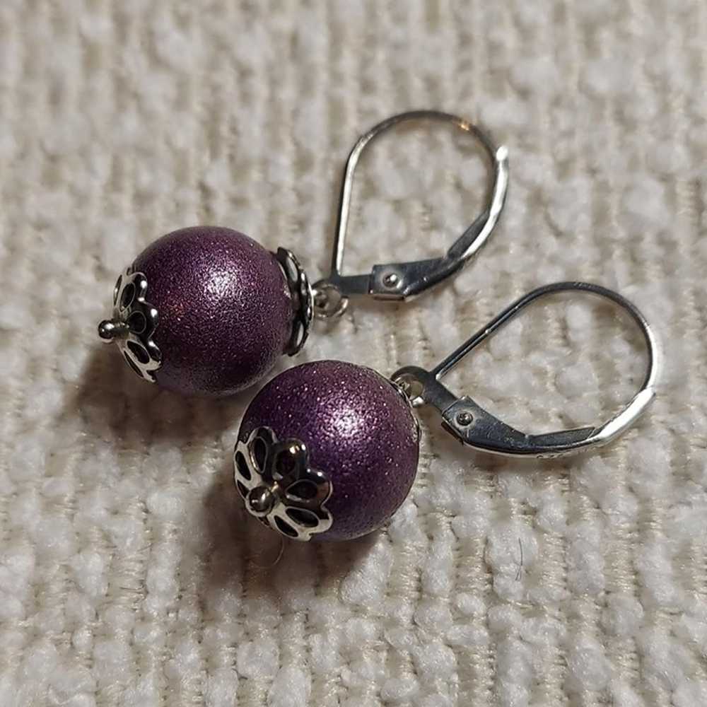 Vintage Brushed Sterling Silver Bead Earrings in … - image 3