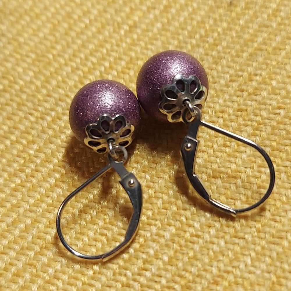 Vintage Brushed Sterling Silver Bead Earrings in … - image 4