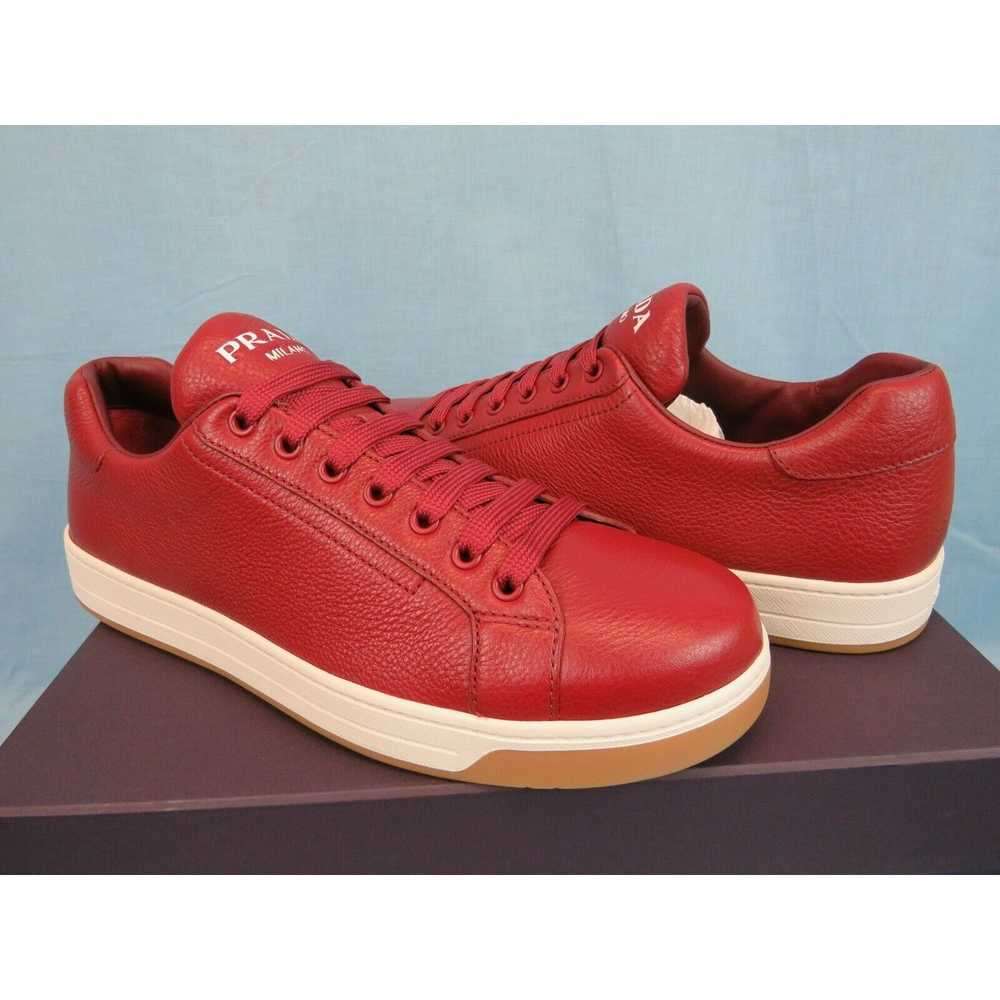 Prada 4E3507 RED TEXTURED LEATHER LOGO LOW TOP SN… - image 11