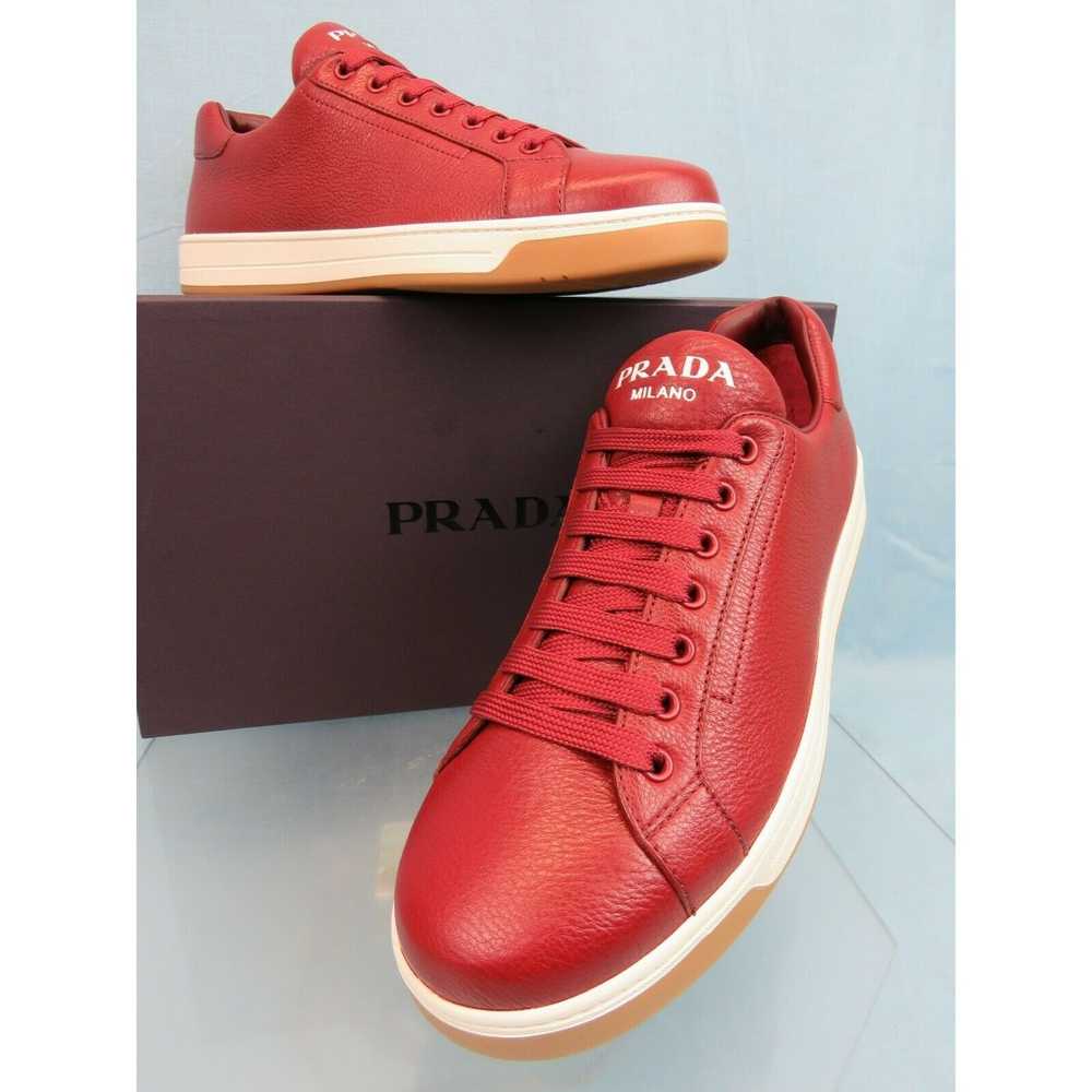 Prada 4E3507 RED TEXTURED LEATHER LOGO LOW TOP SN… - image 4