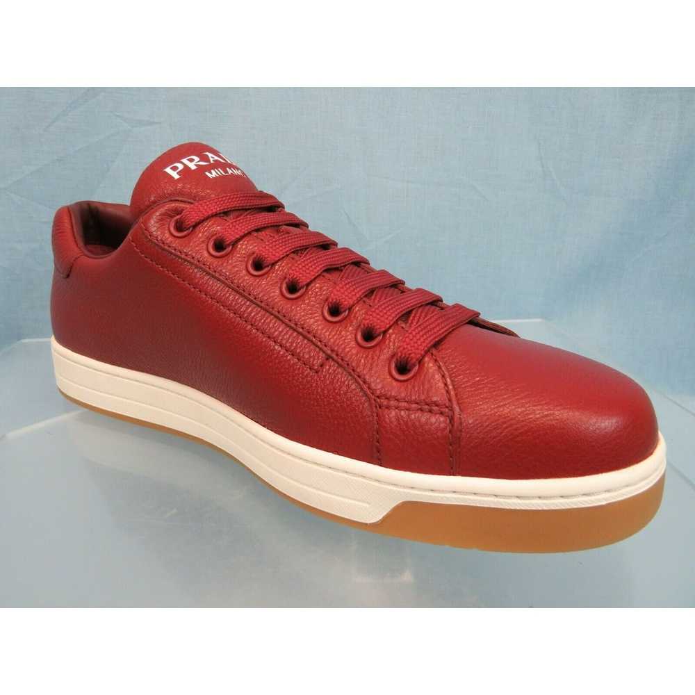 Prada 4E3507 RED TEXTURED LEATHER LOGO LOW TOP SN… - image 5