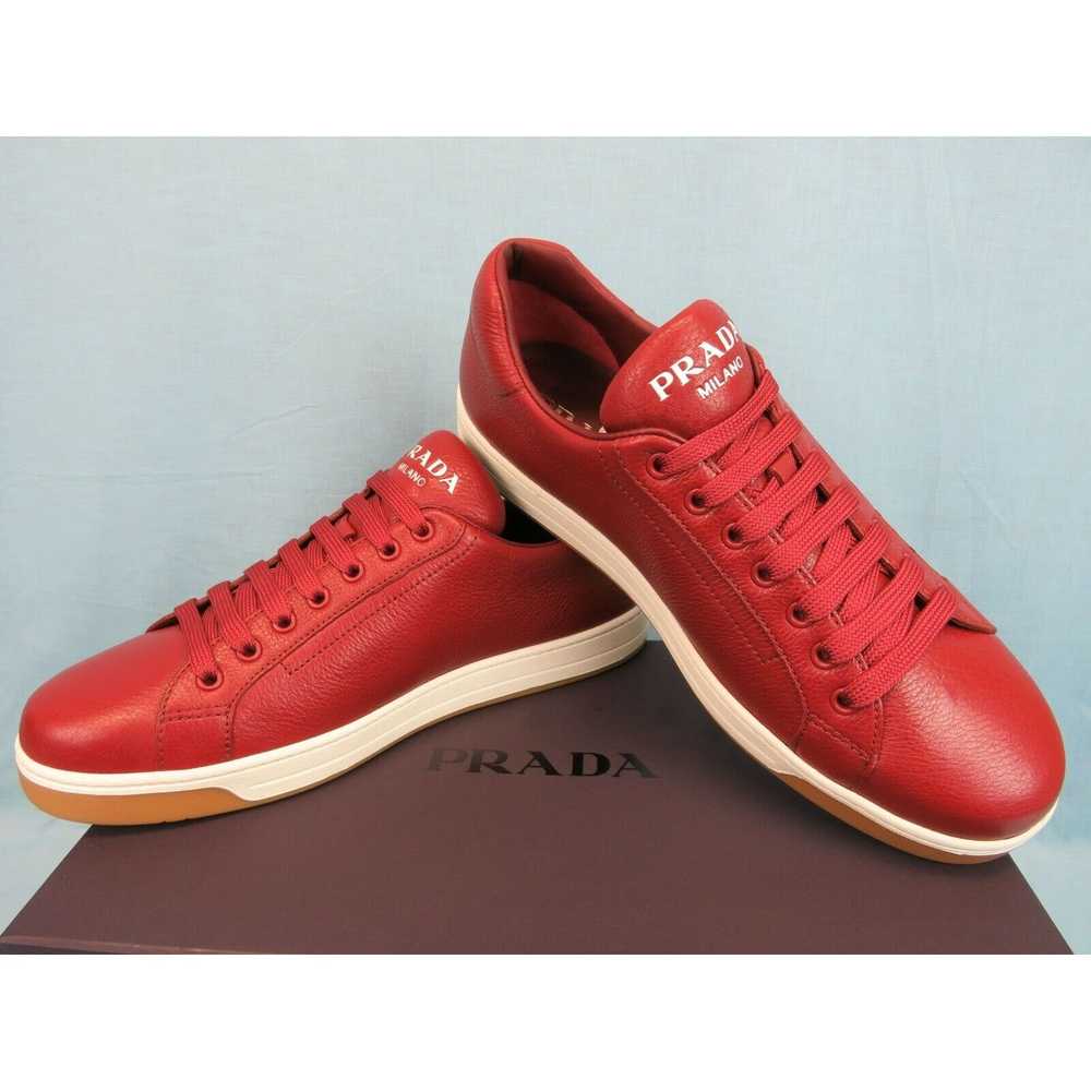 Prada 4E3507 RED TEXTURED LEATHER LOGO LOW TOP SN… - image 9