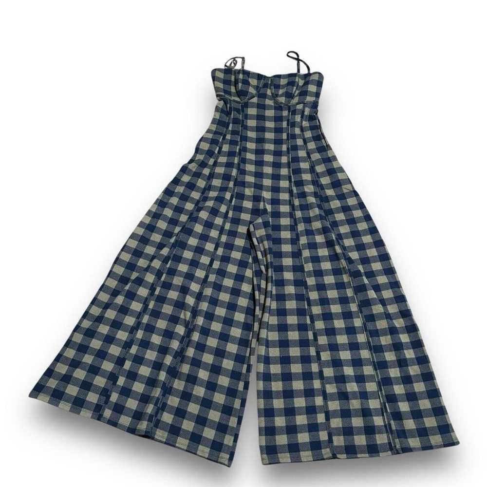 Free People Hold Me Tight Tan Navy Plaid Wide Leg… - image 3