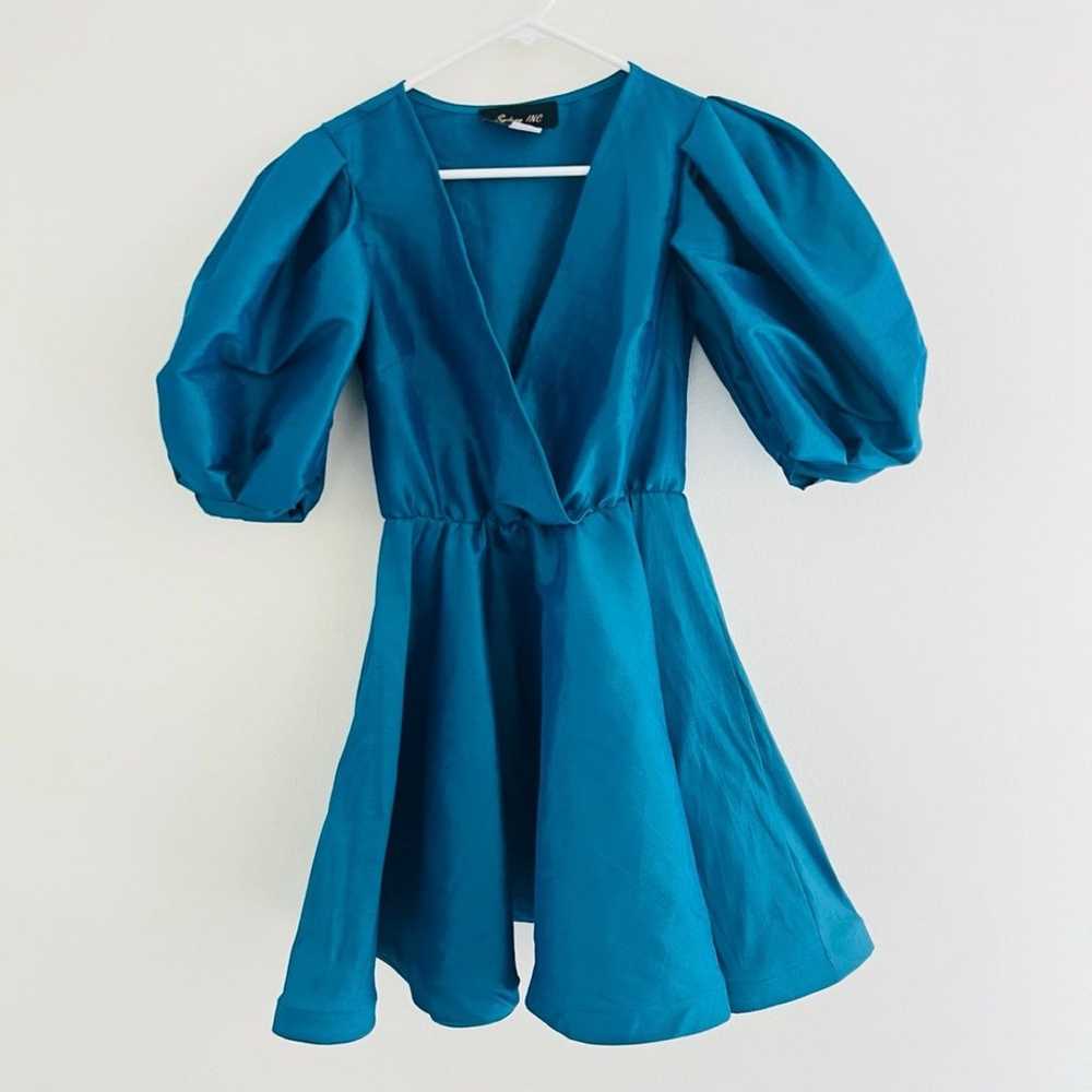 Vintage 90s Sydeny INC Blue Turquoise Mini A Line… - image 1